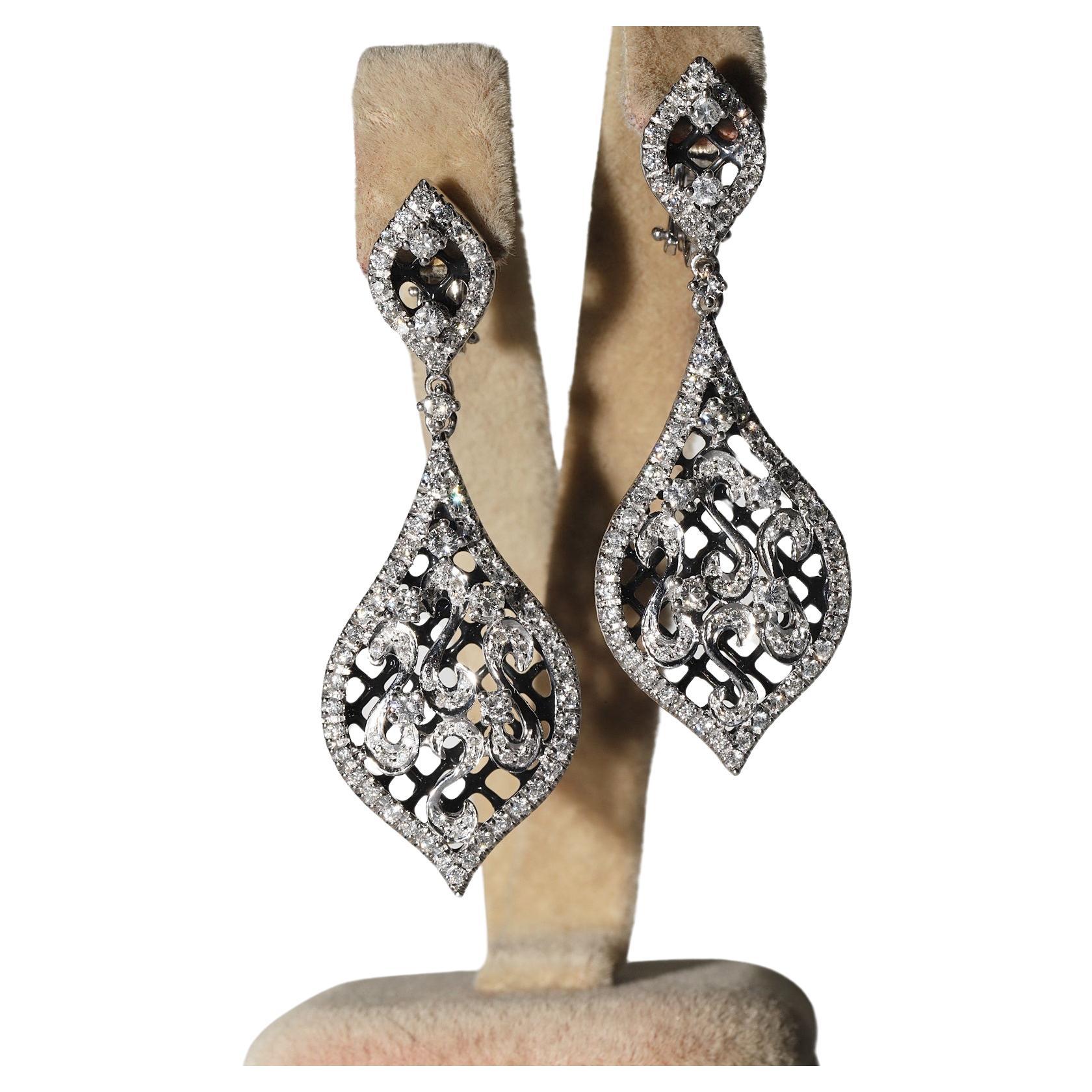 Pendiente Vintage Circa 1990s Oro 18k Decorado con Diamantes Naturales