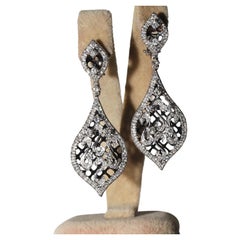 Vintage Circa 1990s 18k Gold Natural Diamond Decorated Drop Earring