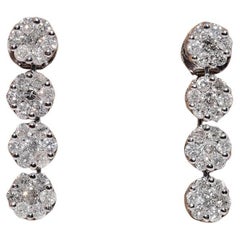 Vintage Circa 1990s 18k Gold Natural Diamond Decorated Drop Earring