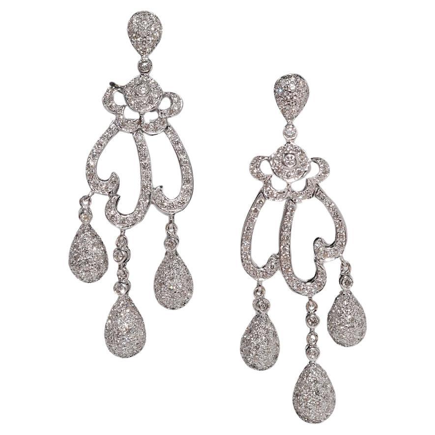 Orecchini a goccia decorati con diamanti naturali in oro 18k, vintage, anni '90 circa.
