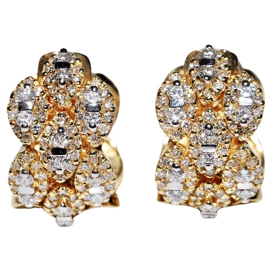 Vintage Circa 1990s 18k Gold Natural Diamond Decorated Earring For Sale