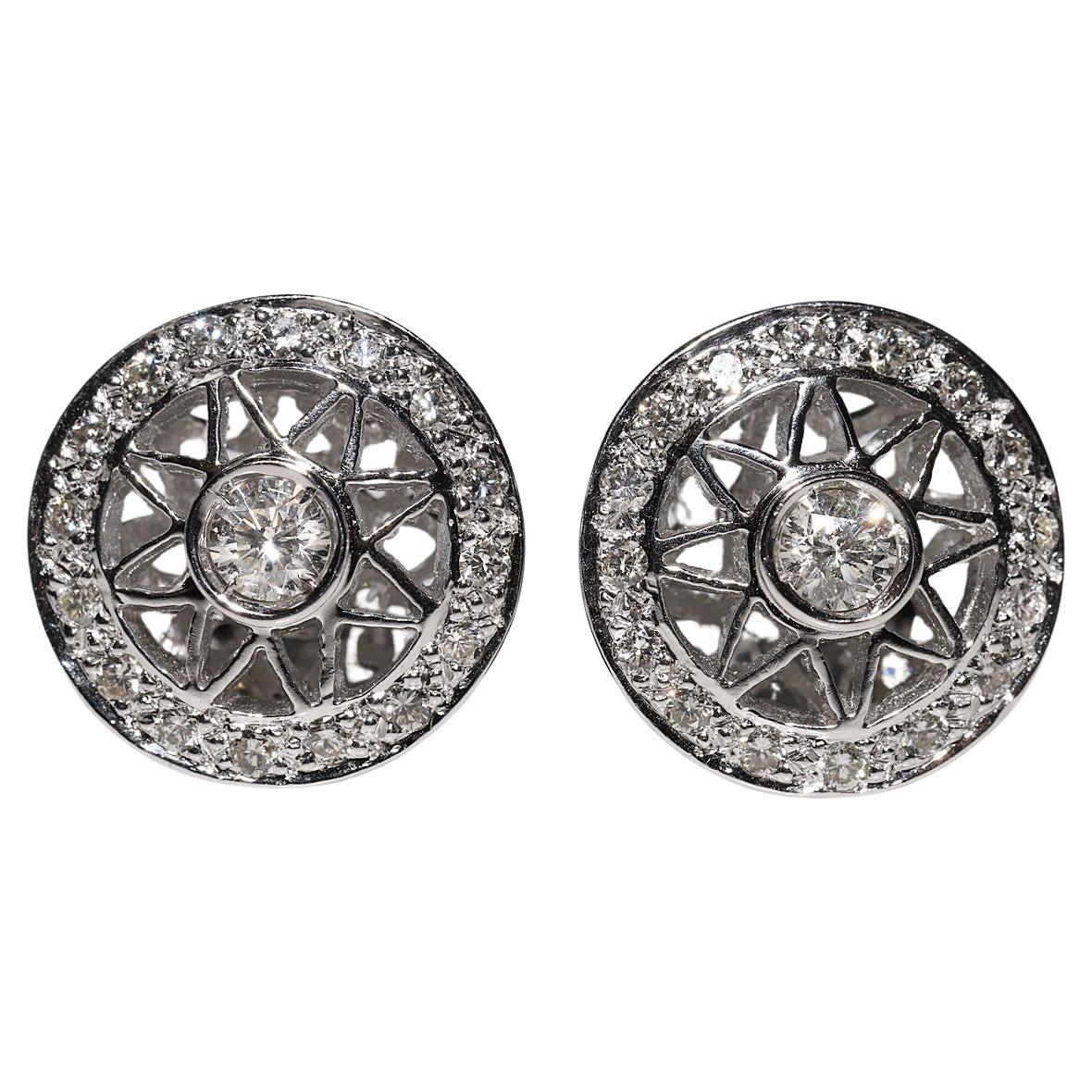 Vintage Circa 1990 Boucles d'oreilles en or 18k ornées de diamants naturels 