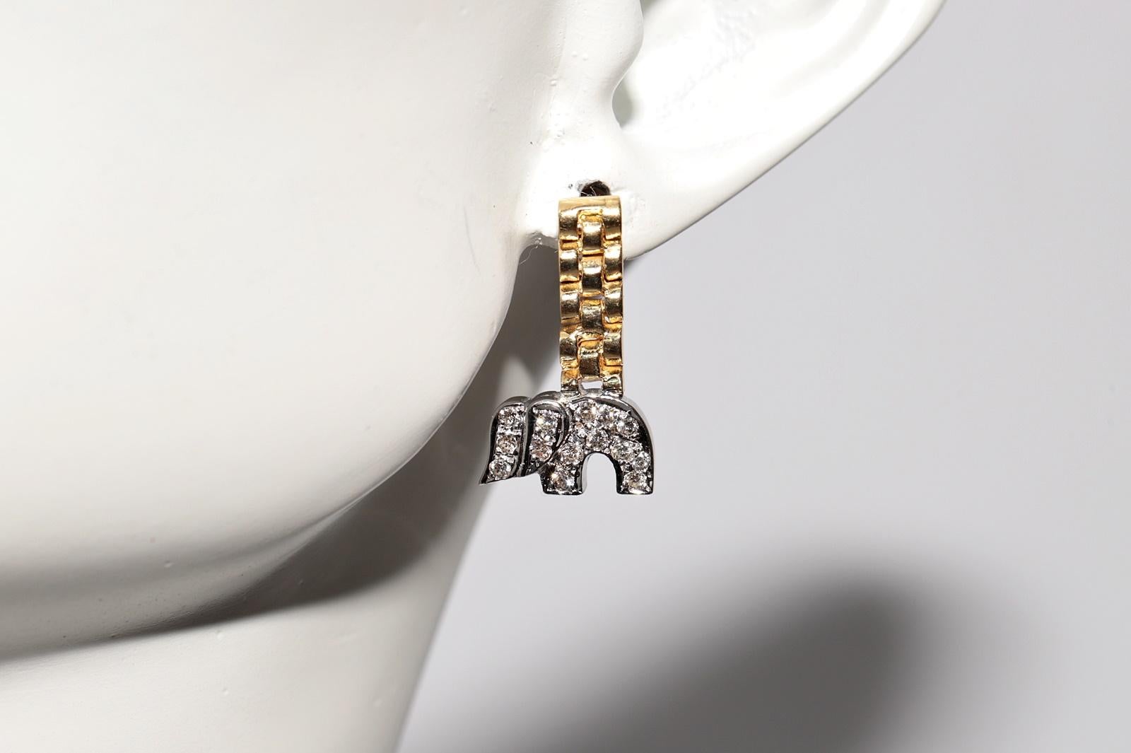 Vintage Circa 1990er Jahre 18k Gold Natürlicher Diamant Dekorierter Elefant Tropfenohrring mit Diamanten im Angebot 6