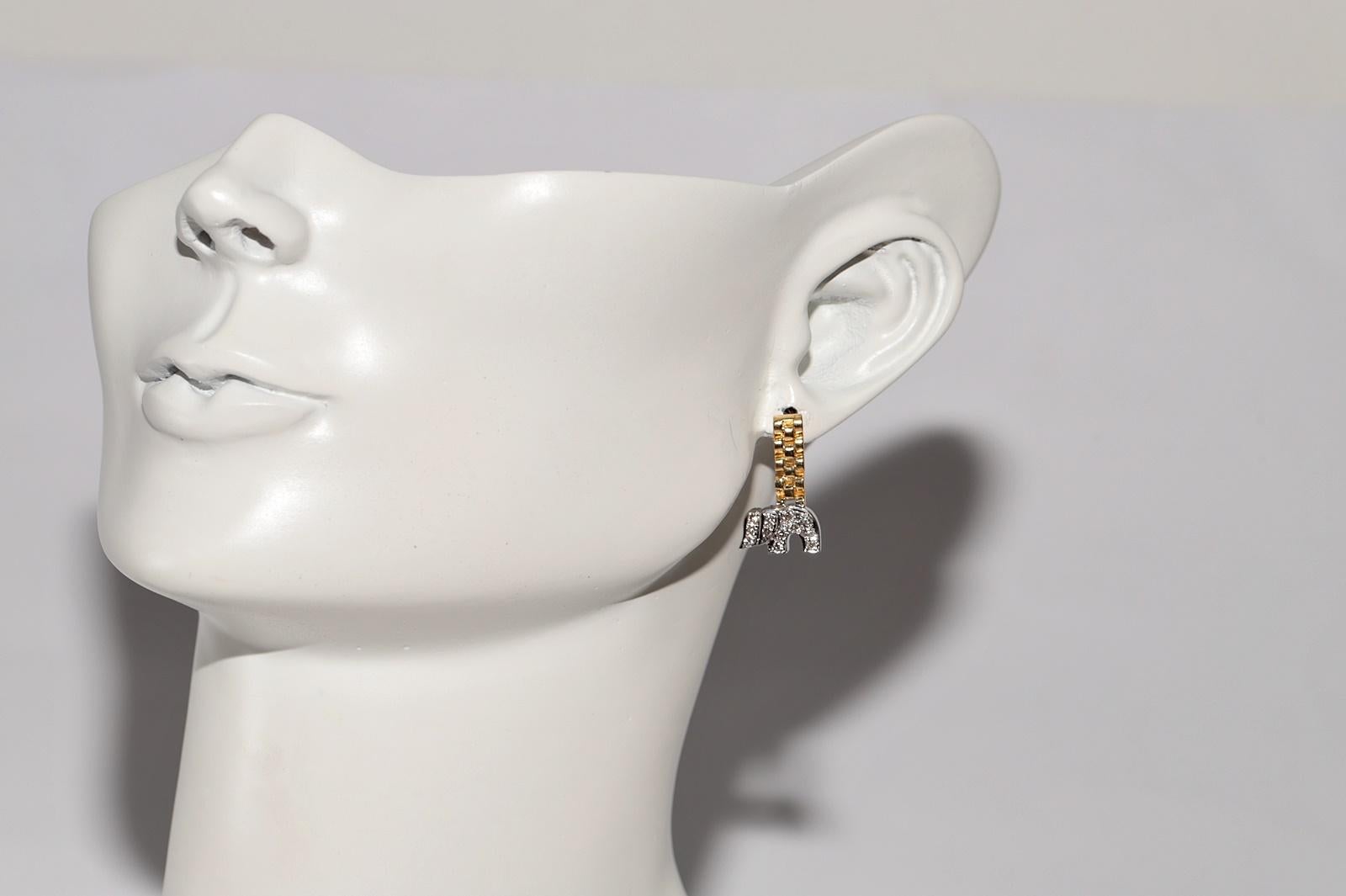 Vintage Circa 1990er Jahre 18k Gold Natürlicher Diamant Dekorierter Elefant Tropfenohrring mit Diamanten im Angebot 7