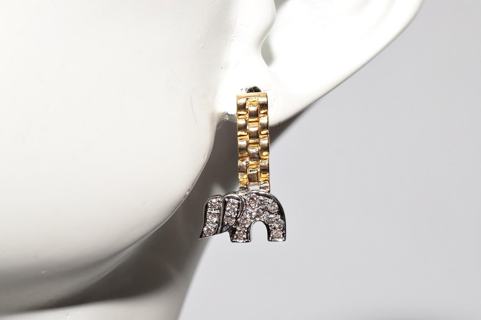 Vintage Circa 1990er Jahre 18k Gold Natürlicher Diamant Dekorierter Elefant Tropfenohrring mit Diamanten im Angebot 8