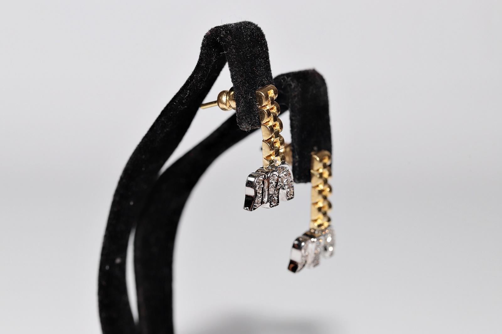 Vintage Circa 1990er Jahre 18k Gold Natürlicher Diamant Dekorierter Elefant Tropfenohrring mit Diamanten (Retro) im Angebot