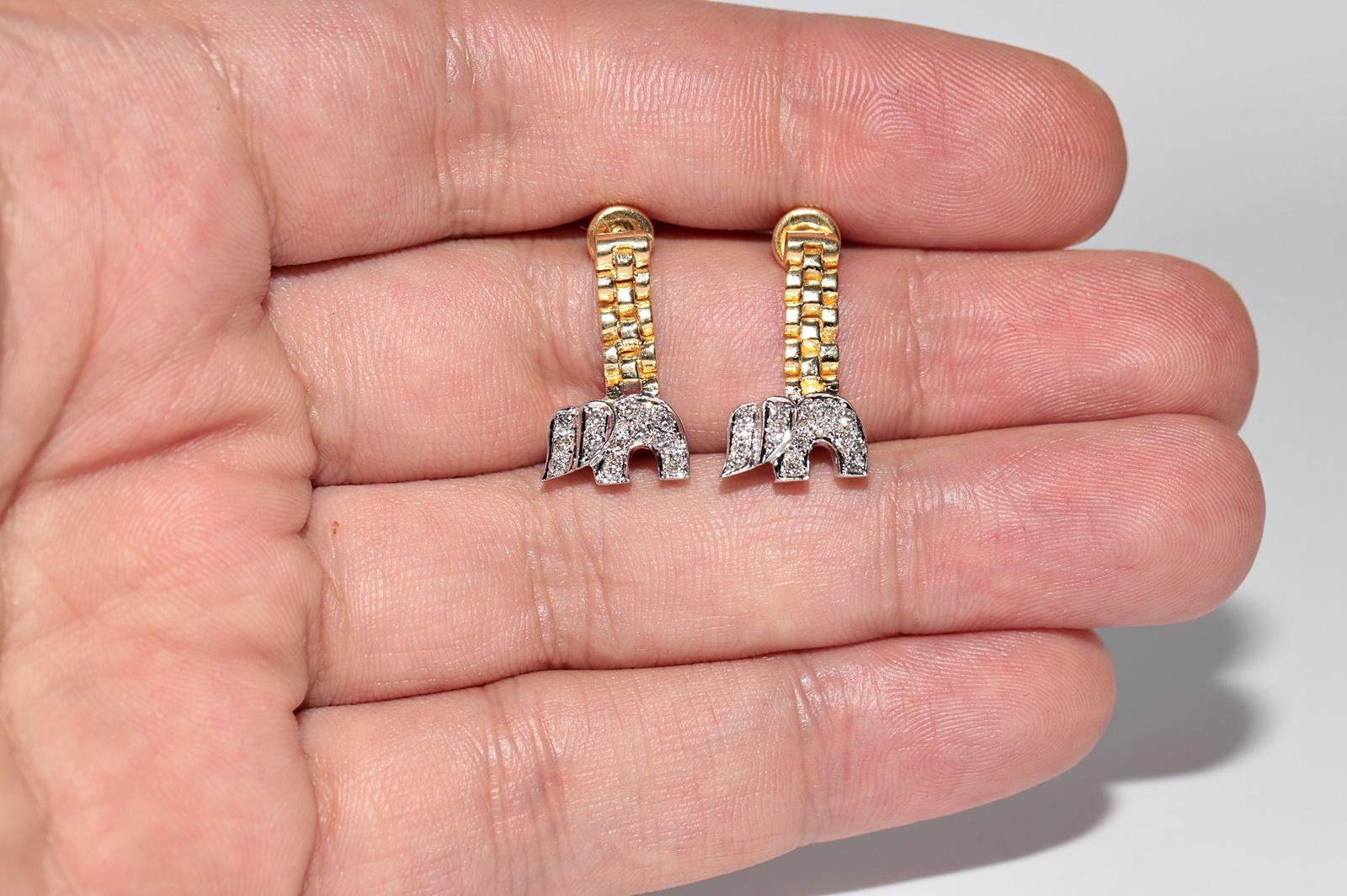 Vintage Circa 1990er Jahre 18k Gold Natürlicher Diamant Dekorierter Elefant Tropfenohrring mit Diamanten im Zustand „Gut“ im Angebot in Fatih/İstanbul, 34