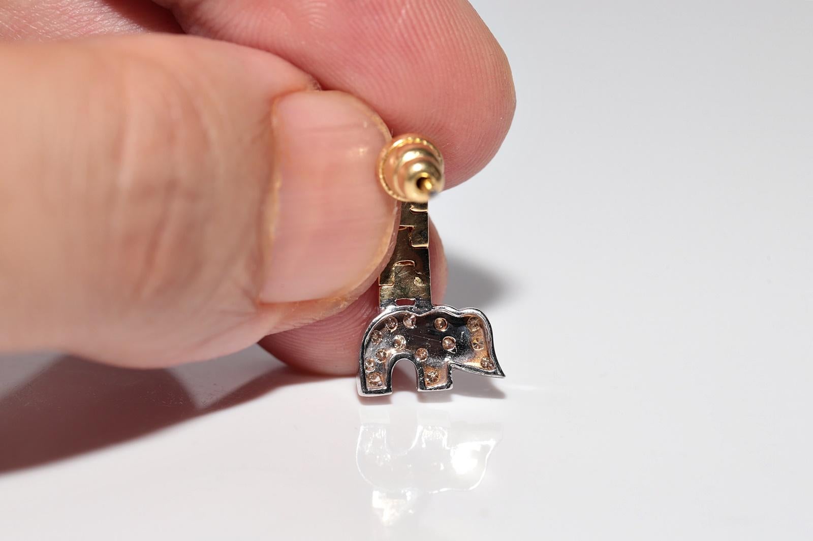 Vintage Circa 1990er Jahre 18k Gold Natürlicher Diamant Dekorierter Elefant Tropfenohrring mit Diamanten im Angebot 2
