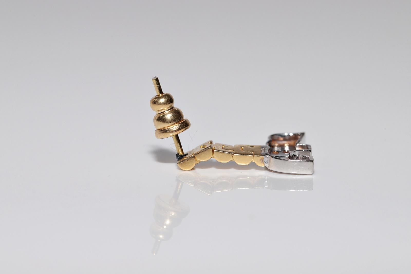 Vintage Circa 1990er Jahre 18k Gold Natürlicher Diamant Dekorierter Elefant Tropfenohrring mit Diamanten im Angebot 3