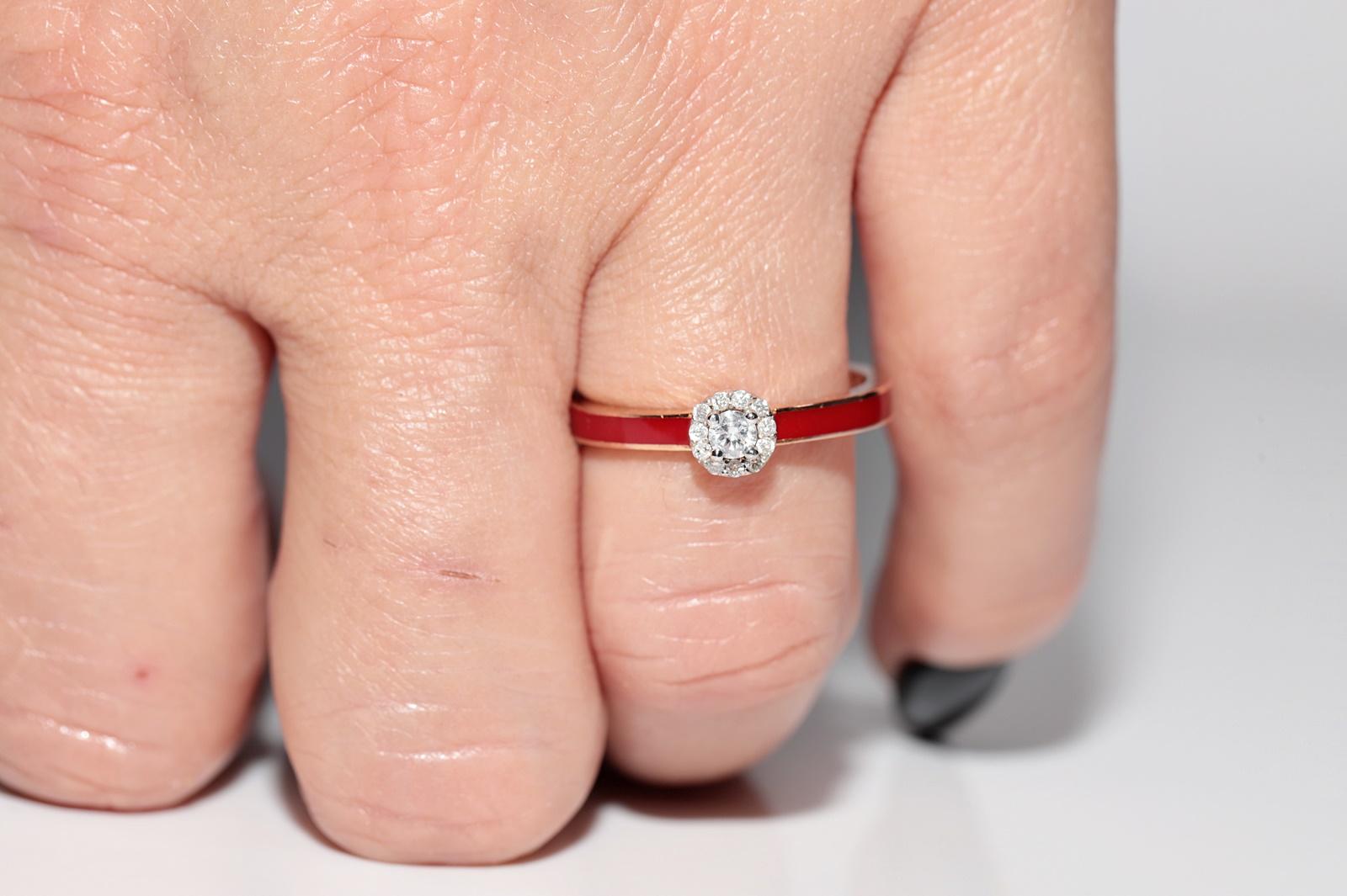 Vintage Circa 1990er Jahre 18k Gold Natürlicher Diamant Dekorierter Emaille-Ring im Angebot 7