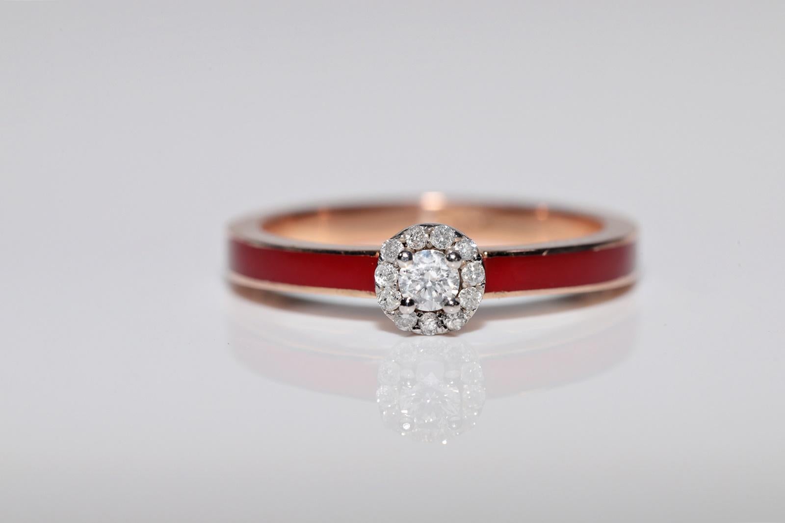Vintage Circa 1990er Jahre 18k Gold Natürlicher Diamant Dekorierter Emaille-Ring (Brillantschliff) im Angebot