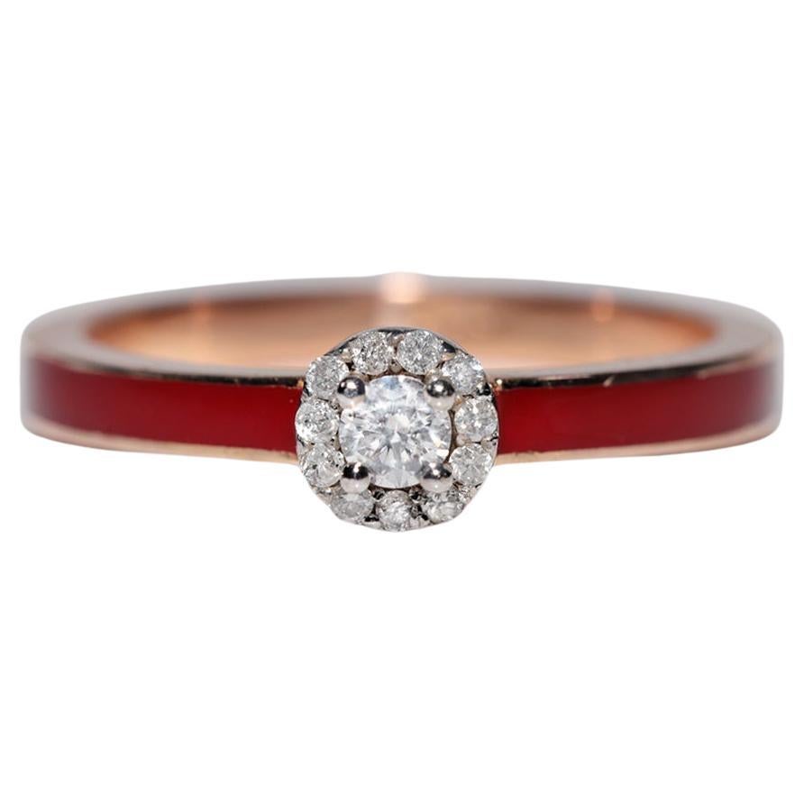 Vintage Circa 1990er Jahre 18k Gold Natürlicher Diamant Dekorierter Emaille-Ring