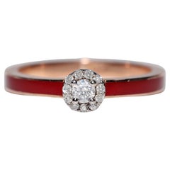 Vintage Circa 1990er Jahre 18k Gold Natürlicher Diamant Dekorierter Emaille-Ring