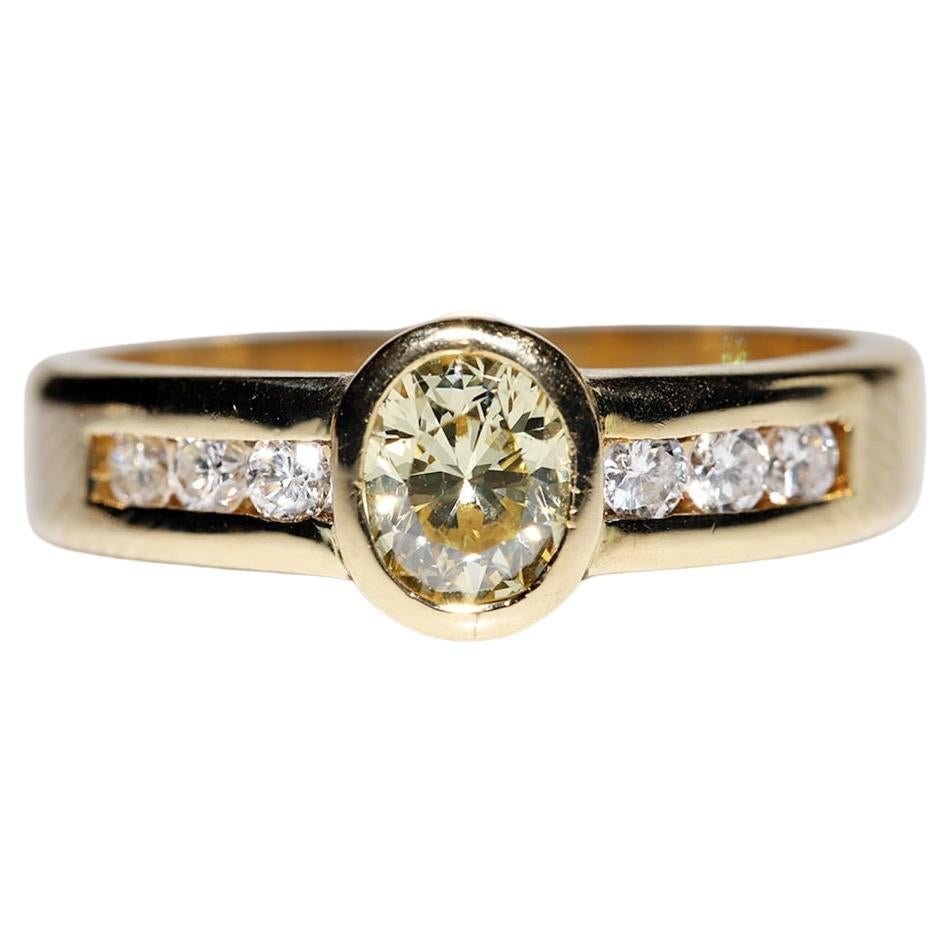 Vintage Circa 1990s 18k Gold Natural Diamond Decorated Engagement Ring  For Sale
