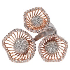 Vintage Circa 1990s 18k Gold Natural Diamond Decorated Flowers Design Ring