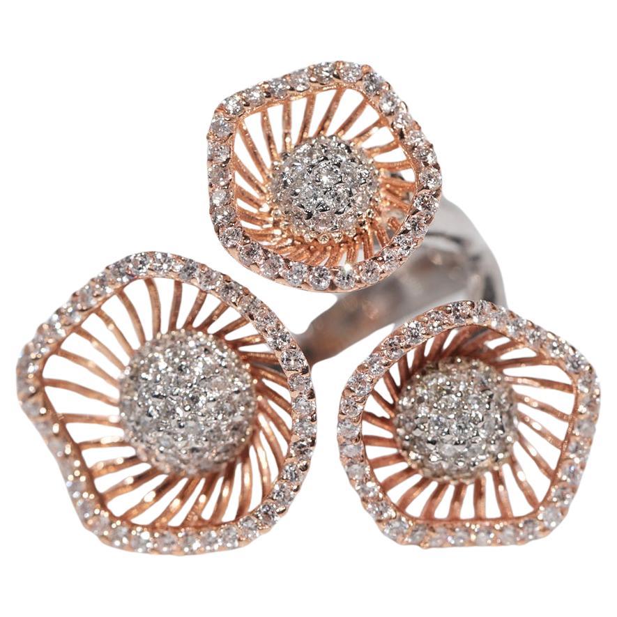 Vintage CIRCA 1990s 18k Gold Natürlicher Diamant Dekorierte Blumen Design Ring