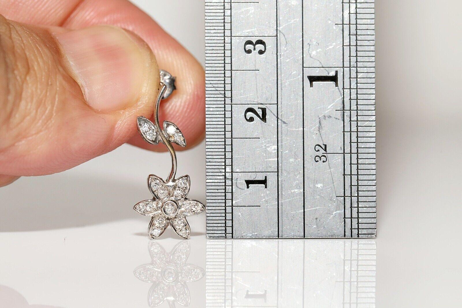 Vintage Circa 1990er Jahre Ohrring aus 18 Karat Gold mit natürlichen Diamanten und verzierten Blumen im Zustand „Gut“ im Angebot in Fatih/İstanbul, 34