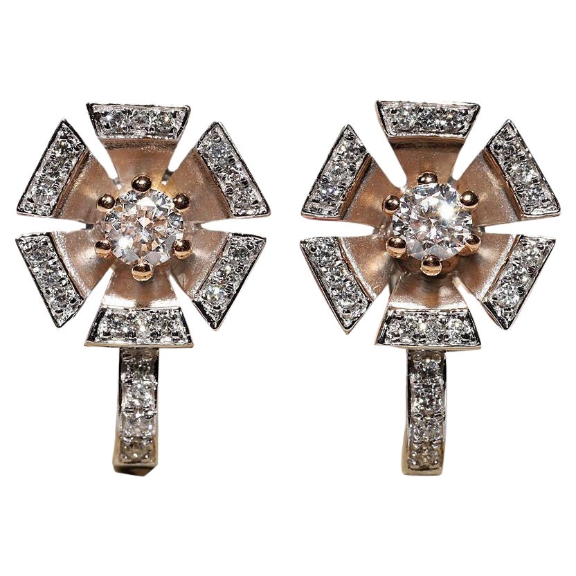 Orecchino con fiori decorati in oro naturale con diamanti naturali, vintage CIRCA gli anni 
90