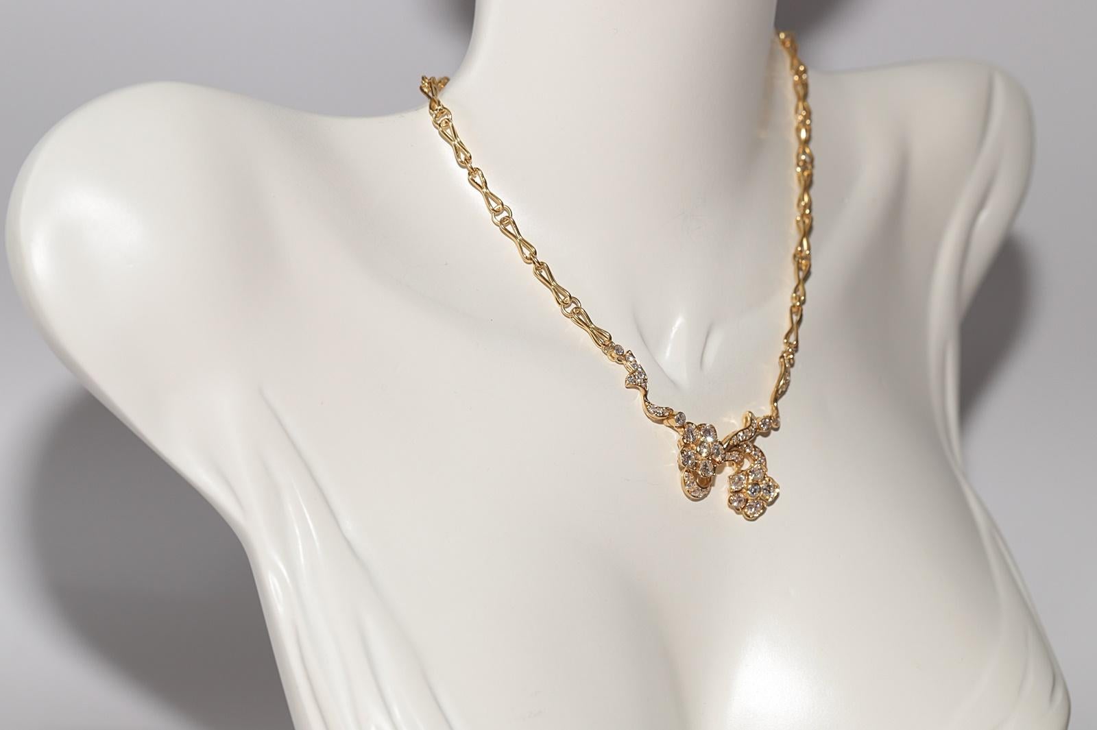 Vintage Circa 1990er Jahre 18k Gold Natürlicher Diamant Dekorierte Blumen Halskette im Zustand „Gut“ im Angebot in Fatih/İstanbul, 34