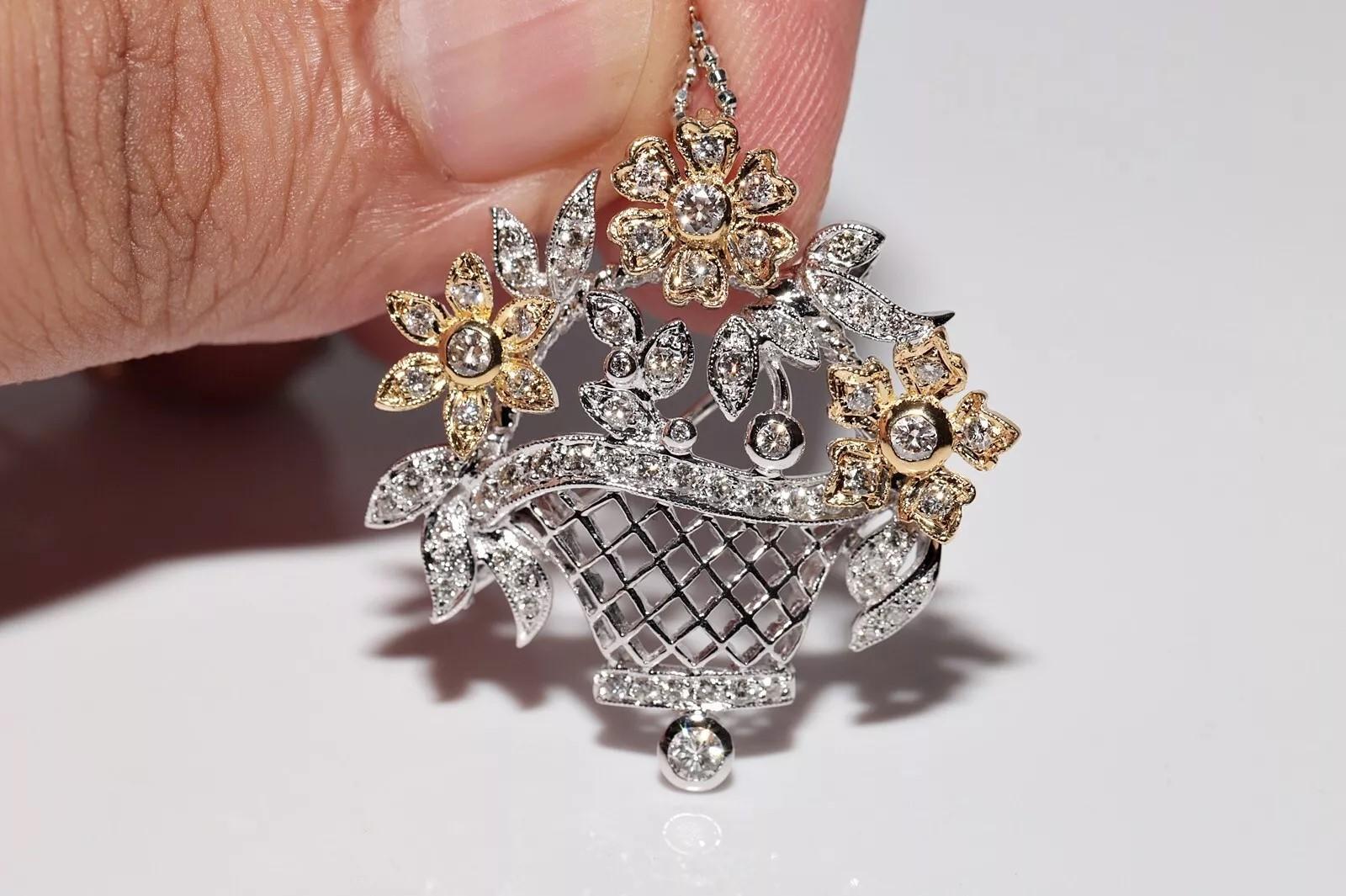 Halskette mit Vintage-Anhänger, Vintage, ca. 1990er Jahre, 18 Karat Gold, natürlicher Diamant, dekorierte Blumen im Zustand „Gut“ im Angebot in Fatih/İstanbul, 34