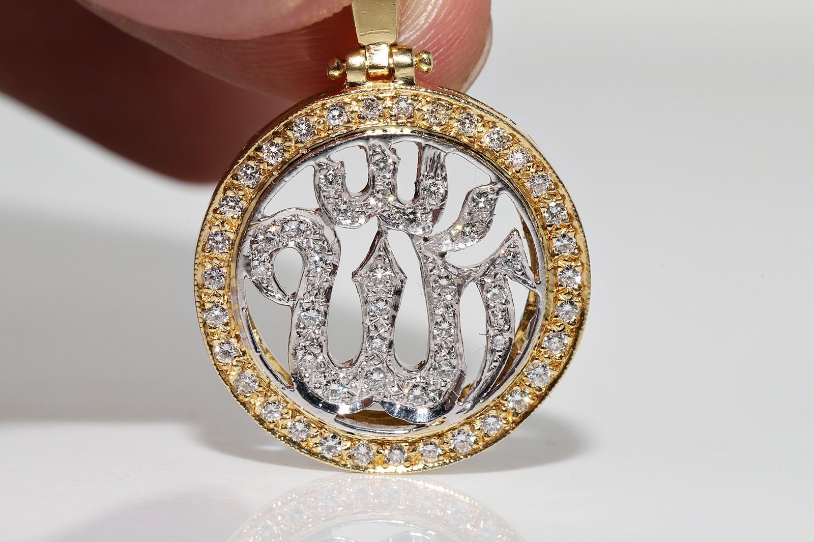 Retro Vintage Circa 1990s 18k Gold Natural Diamond Decorated God Written Pendant For Sale