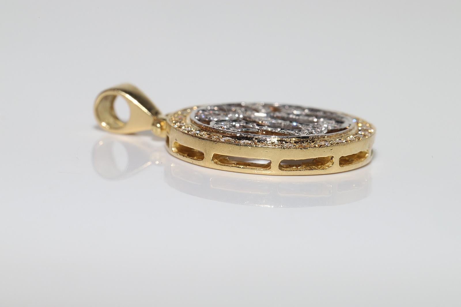 Brilliant Cut Vintage Circa 1990s 18k Gold Natural Diamond Decorated God Written Pendant For Sale