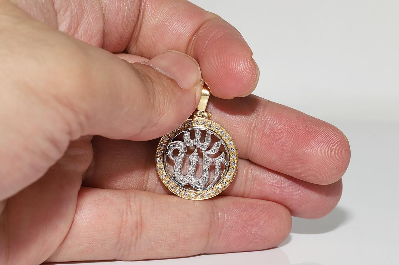 Vintage Circa 1990s 18k Gold Natural Diamond Decorated God Written Pendant For Sale 3