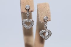 Vintage Circa 1990s 18k Gold Natural Diamond Decorated Heart Design Earring