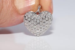 Vintage Circa 1990s 18k Gold Natural Diamond Decorated Heart Design Pendant