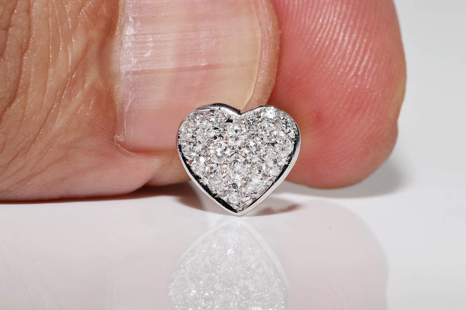 Vintage Circa 1990s 18k Gold Natural Diamond Decorated Heart Earring For Sale 6