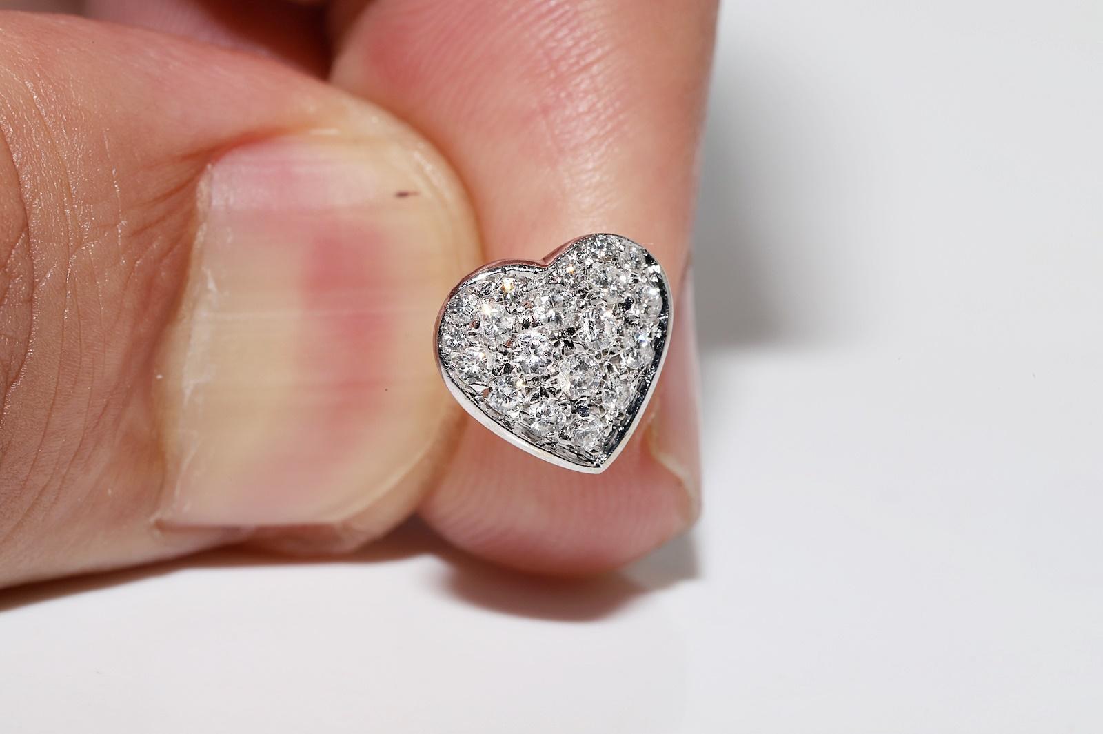 Vintage Circa 1990s 18k Gold Natural Diamond Decorated Heart Earring For Sale 12