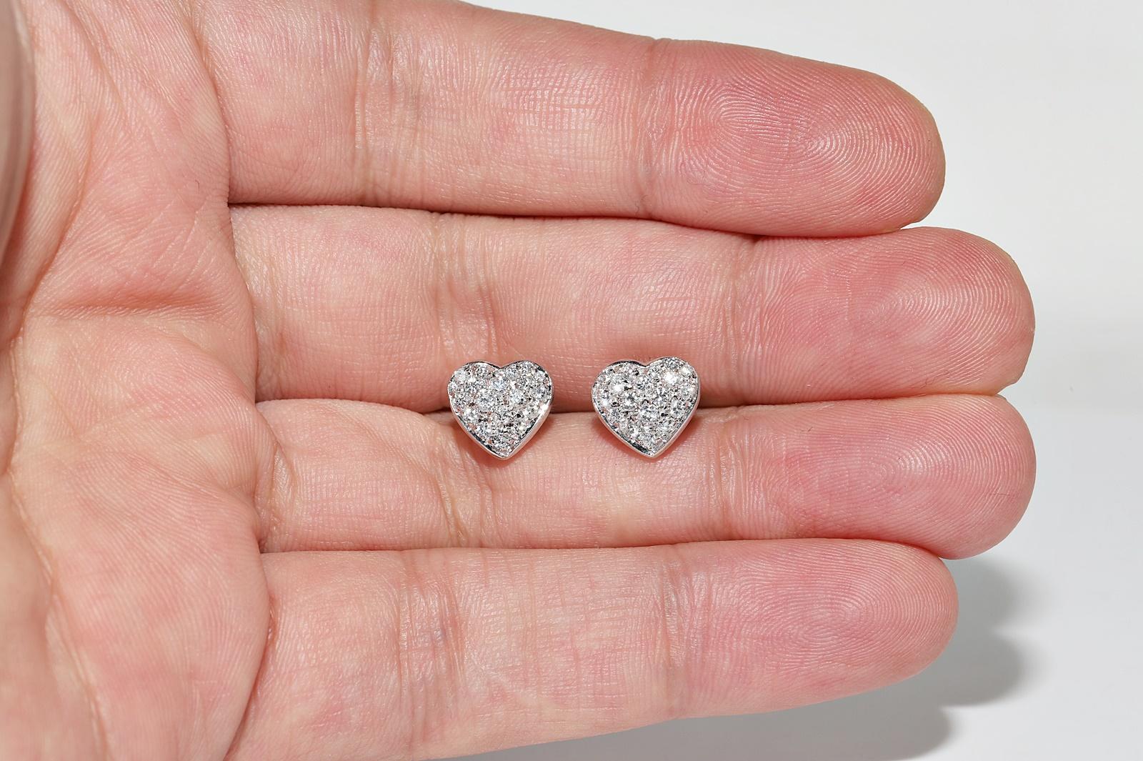 Vintage Circa 1990s 18k Gold Natural Diamond Decorated Heart Earring For Sale 14