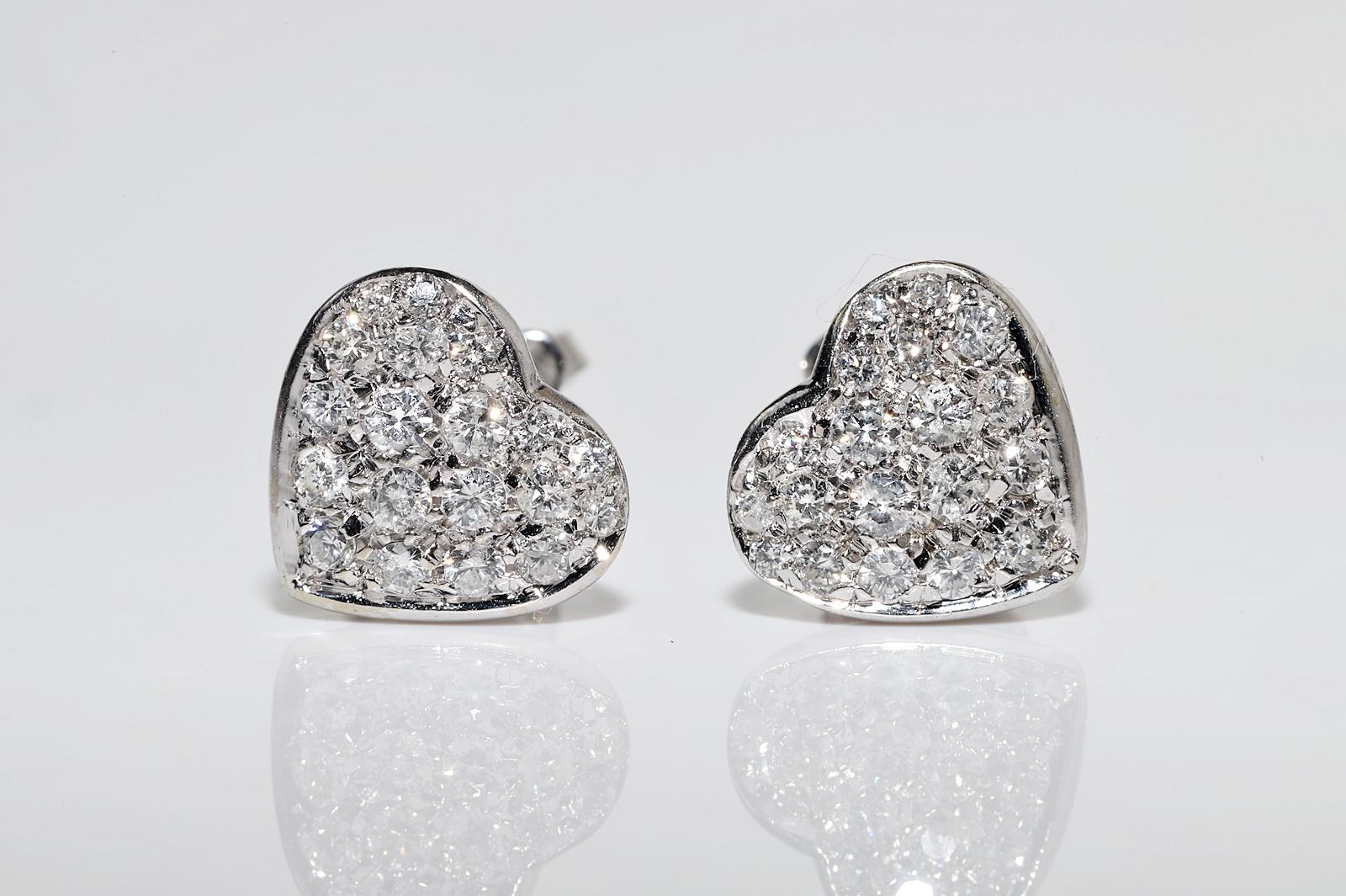 Vintage Circa 1990s 18k Gold Natural Diamond Decorated Heart Earring For Sale 3