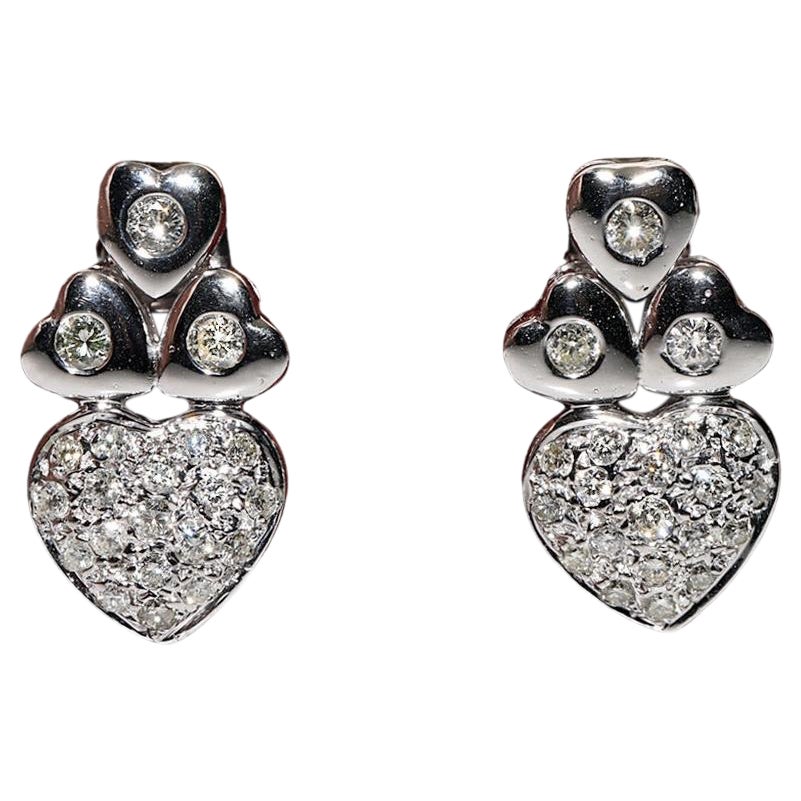 Vintage Circa 1990s 18k Gold Natural Diamond Decorated Heart Earring