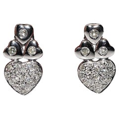 Vintage Circa 1990s 18k Gold Natural Diamond Decorated Heart Earring