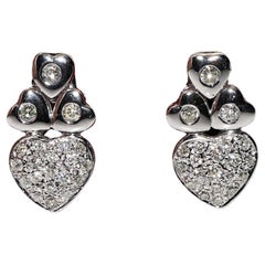 Vintage Circa 1990 Boucles d'oreilles en or 18k ornées de diamants naturels en forme de cœur