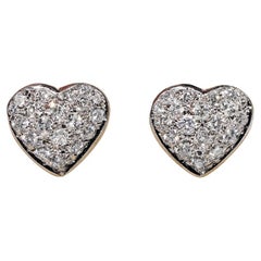 Vintage Circa 1990s 18k Gold Natural Diamond Decorated Heart Earring 