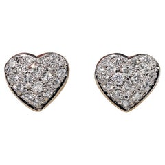 Vintage Circa 1990s 18k Gold Natural Diamond Decorated Heart Earring