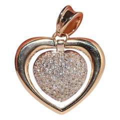 Vintage Circa 1990s 18k Gold Natural Diamond Decorated Heart Pendant