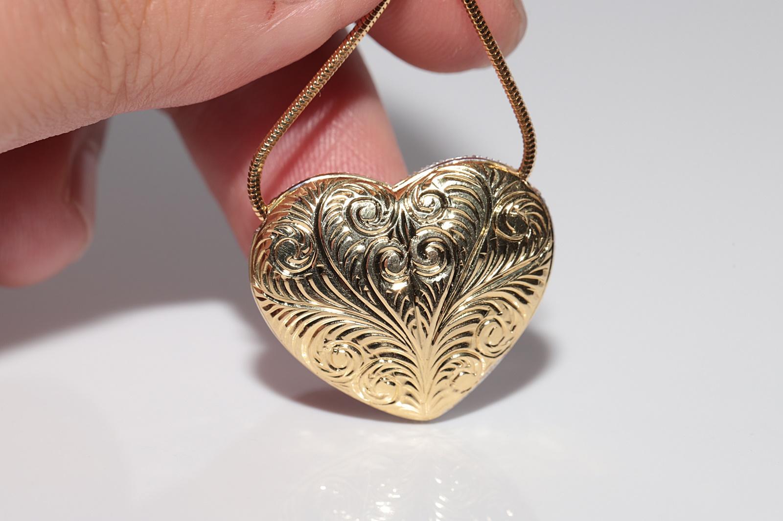 Vintage CIRCA 1990er Jahre 18k Gold natürlichen Diamanten dekoriert Herz-Anhänger Halskette im Angebot 4