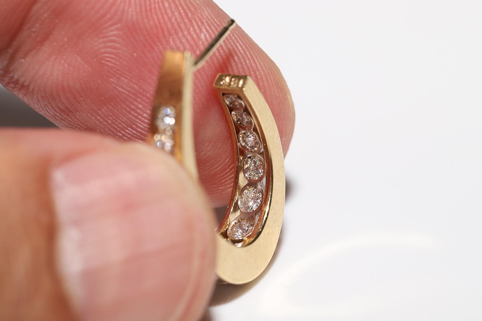 Vintage Circa 1990s 18k Gold Natural Diamond Decorated Hoop Earring For Sale 7