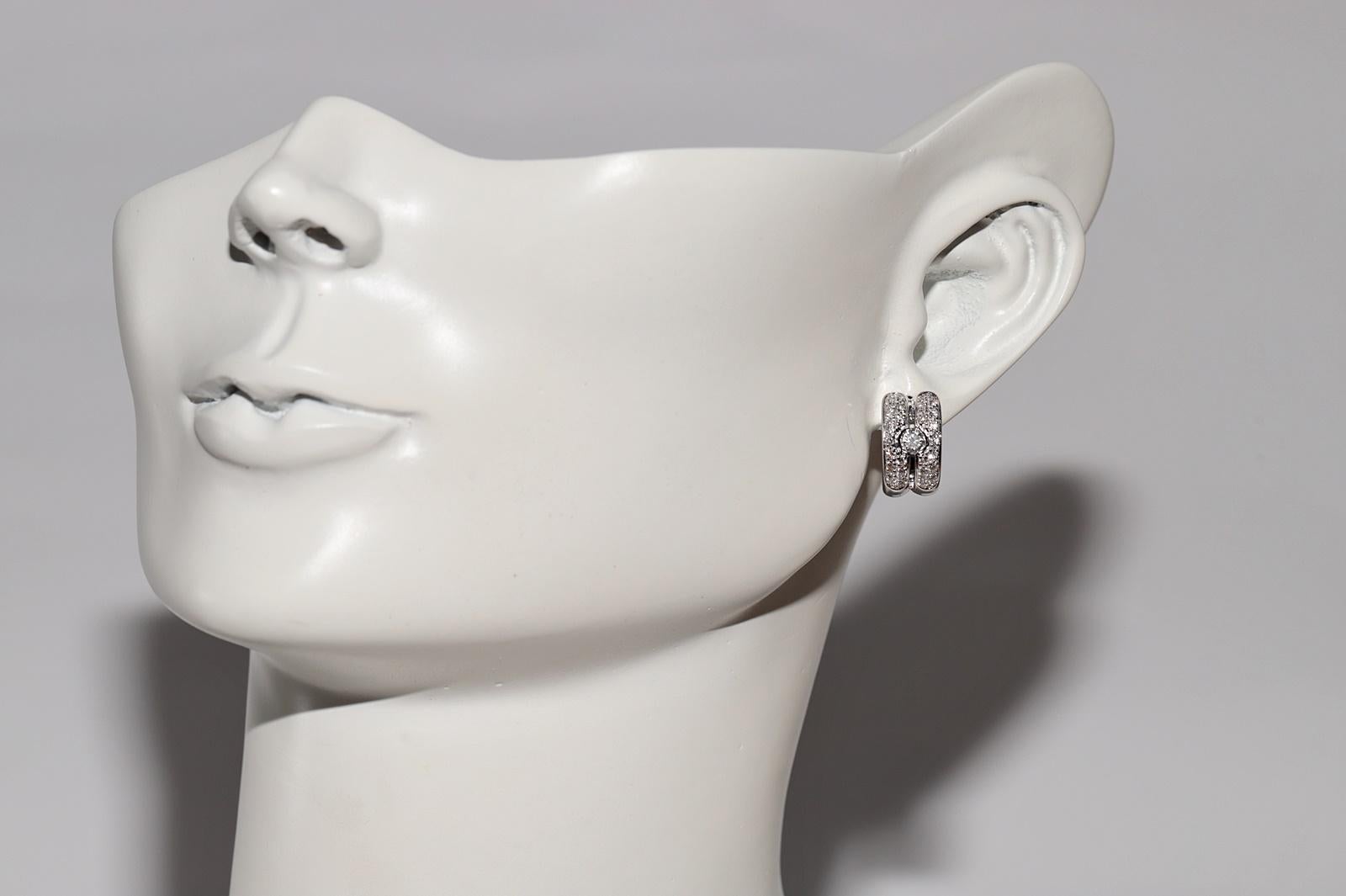 Vintage Circa 1990er Jahre 18k Gold Natürlicher Diamant Dekorierter Creolen-Ohrring im Angebot 7