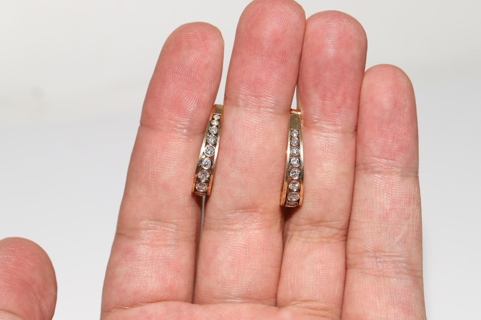 Vintage Circa 1990s 18k Gold Natural Diamond Decorated Hoop Earring For Sale 8