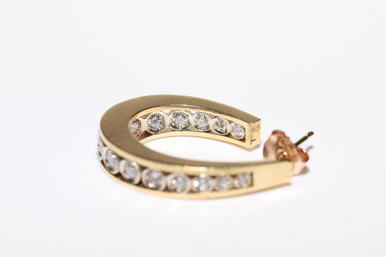 Vintage Circa 1990s 18k Gold Natural Diamond Decorated Hoop Earring For Sale 9
