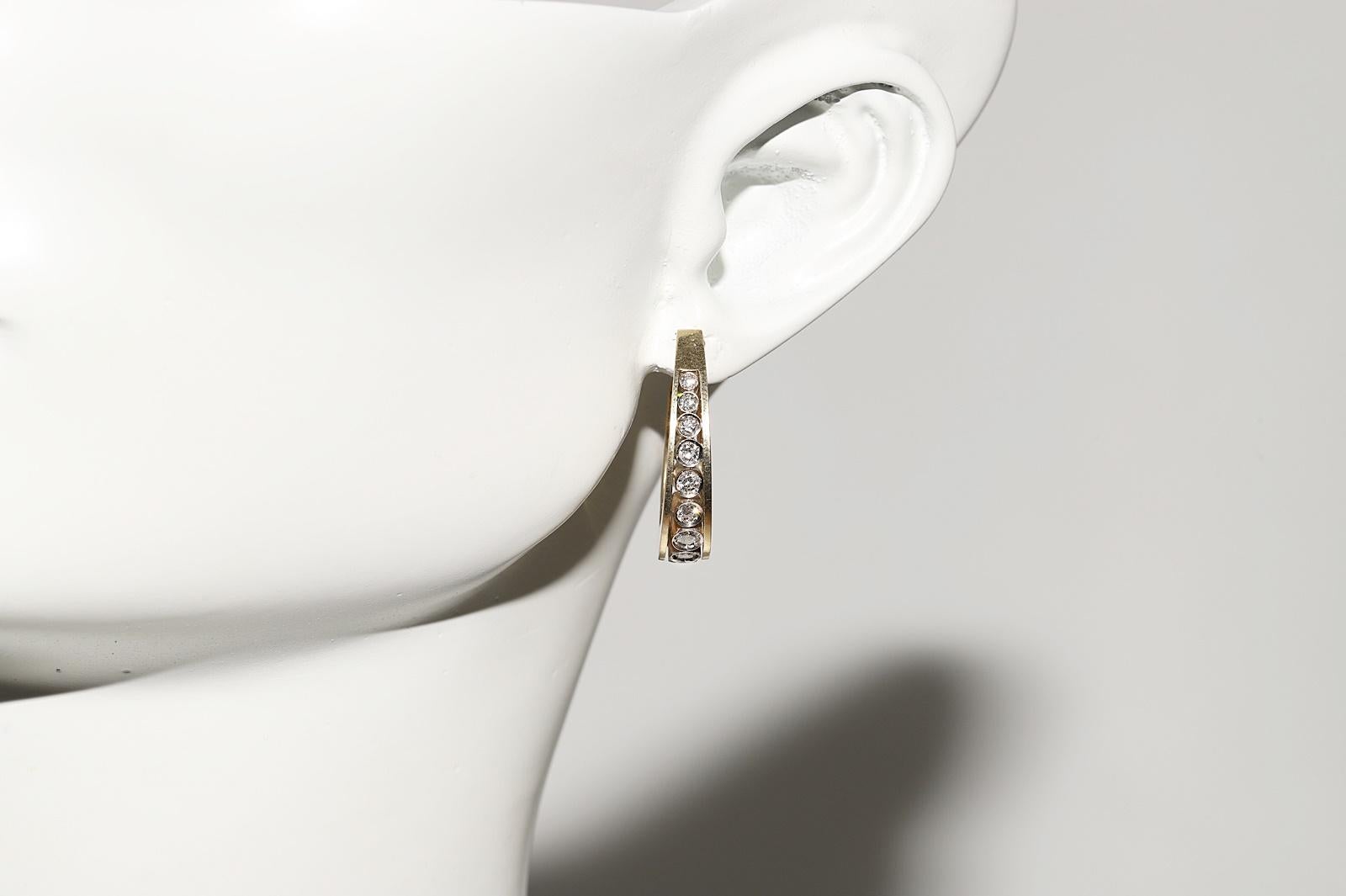 Vintage Circa 1990s 18k Gold Natural Diamond Decorated Hoop Earring For Sale 14