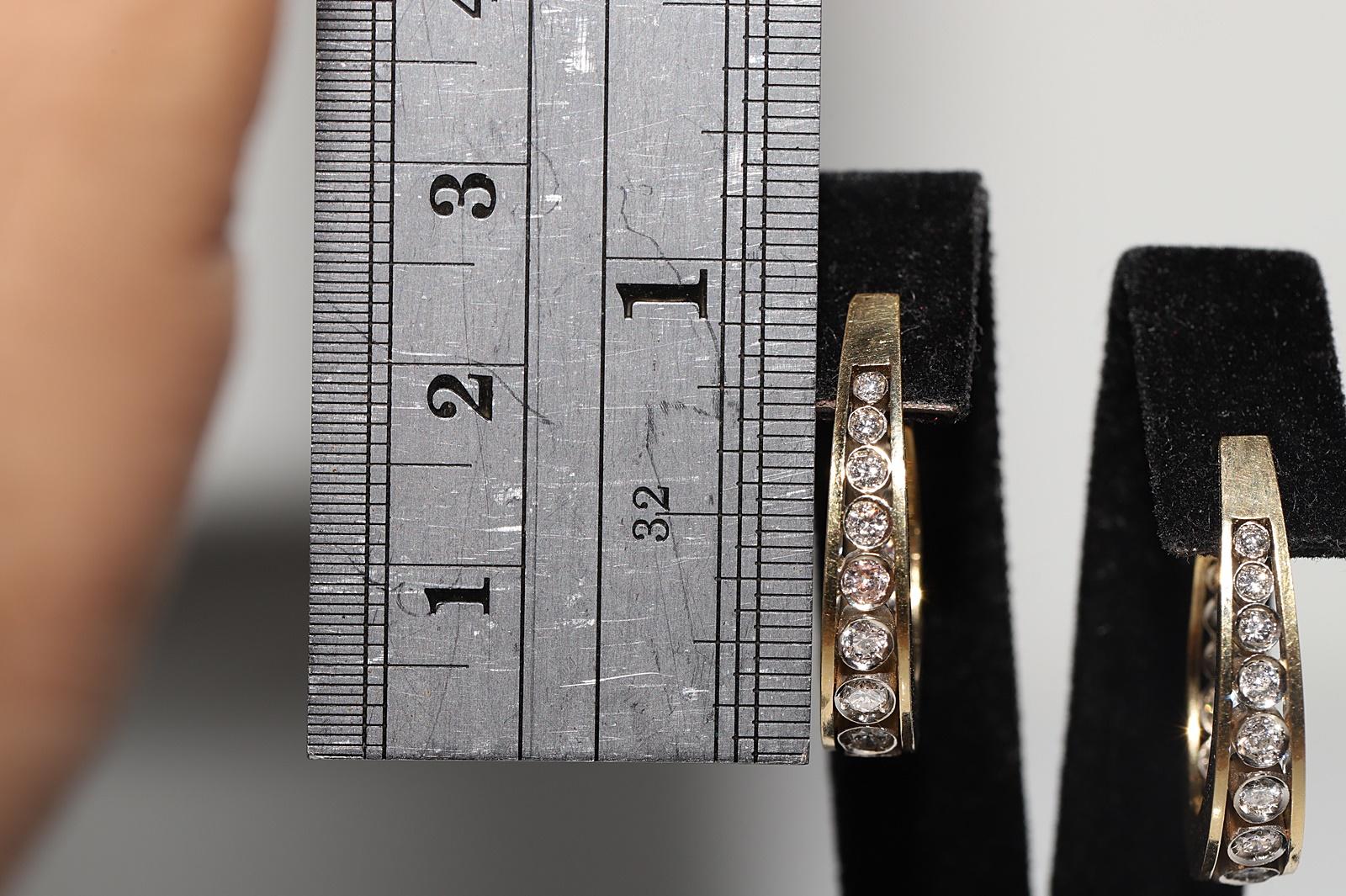 Brilliant Cut Vintage Circa 1990s 18k Gold Natural Diamond Decorated Hoop Earring For Sale