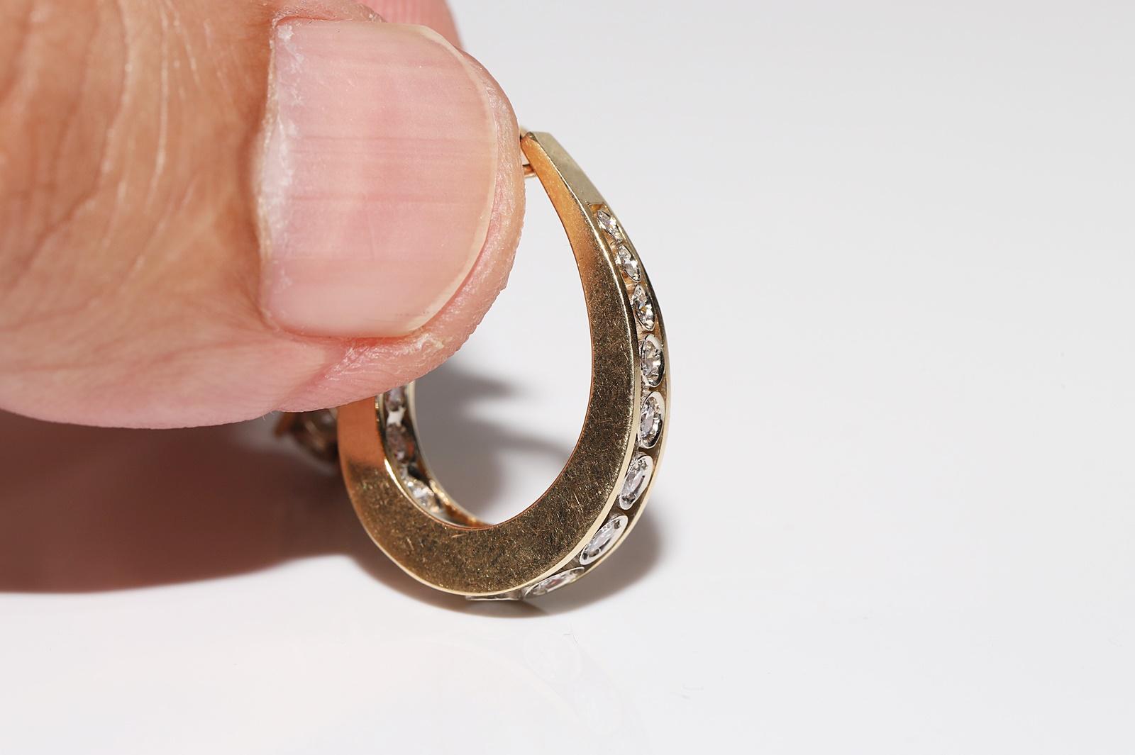 Women's Vintage Circa 1990s 18k Gold Natural Diamond Decorated Hoop Earring For Sale