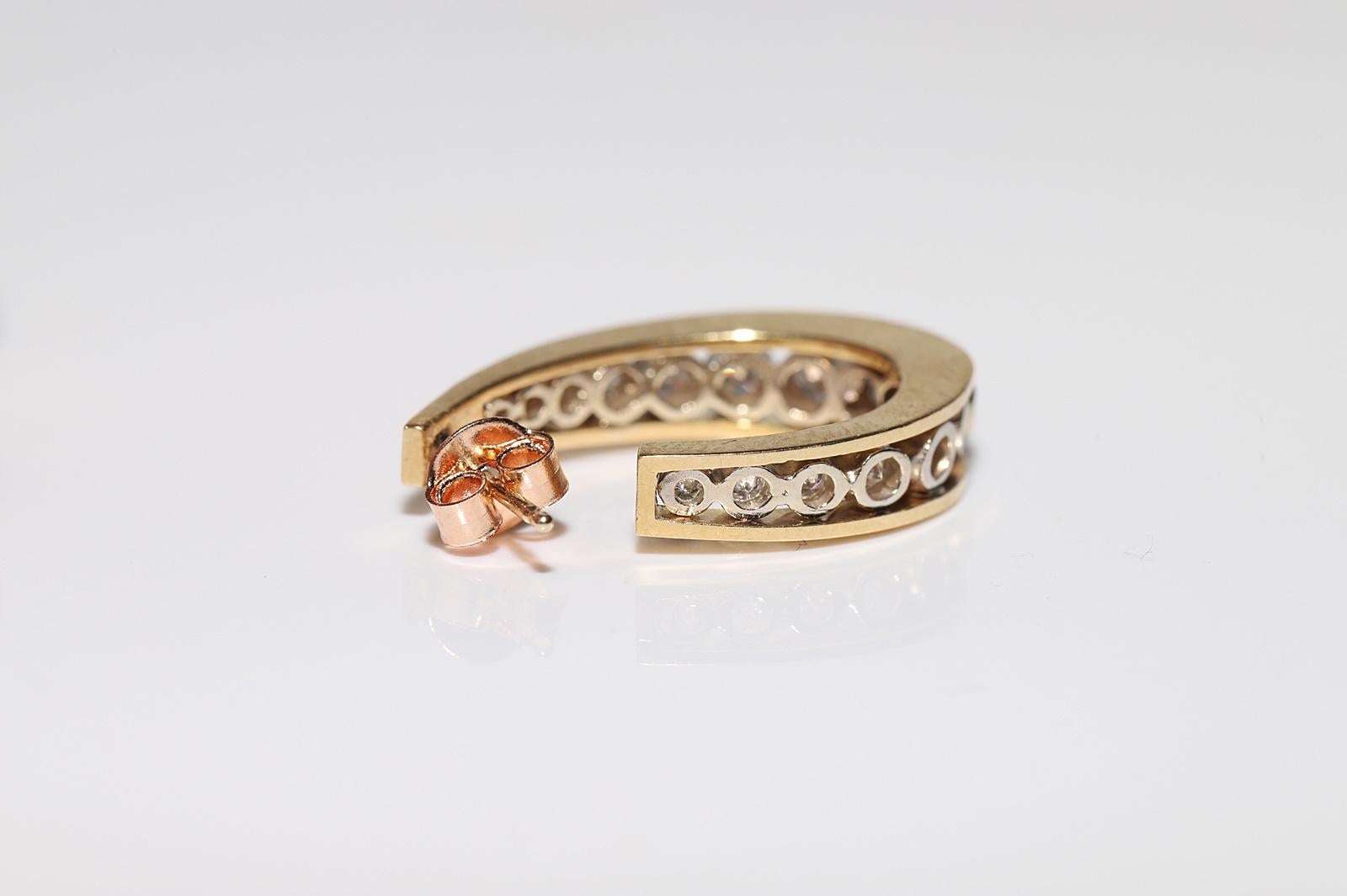 Vintage Circa 1990er Jahre 18k Gold Natürlicher Diamant Dekorierter Creolen-Ohrring im Angebot 2