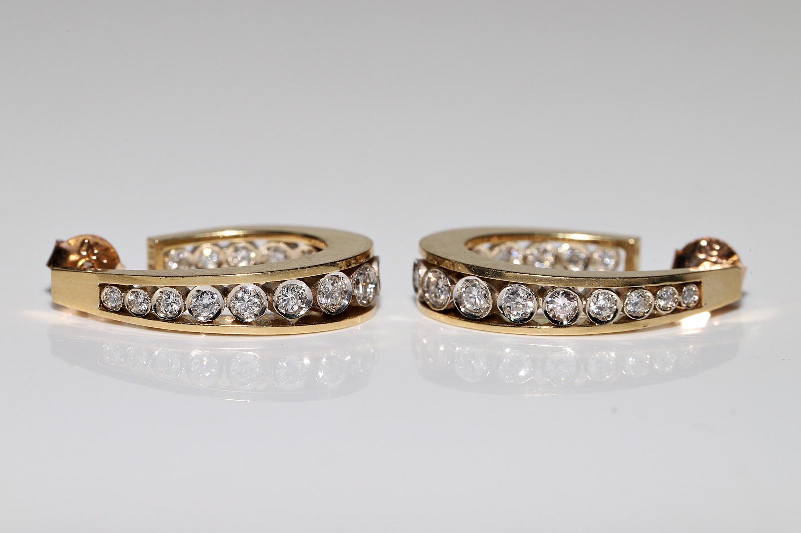Vintage Circa 1990s 18k Gold Natural Diamond Decorated Hoop Earring For Sale 3