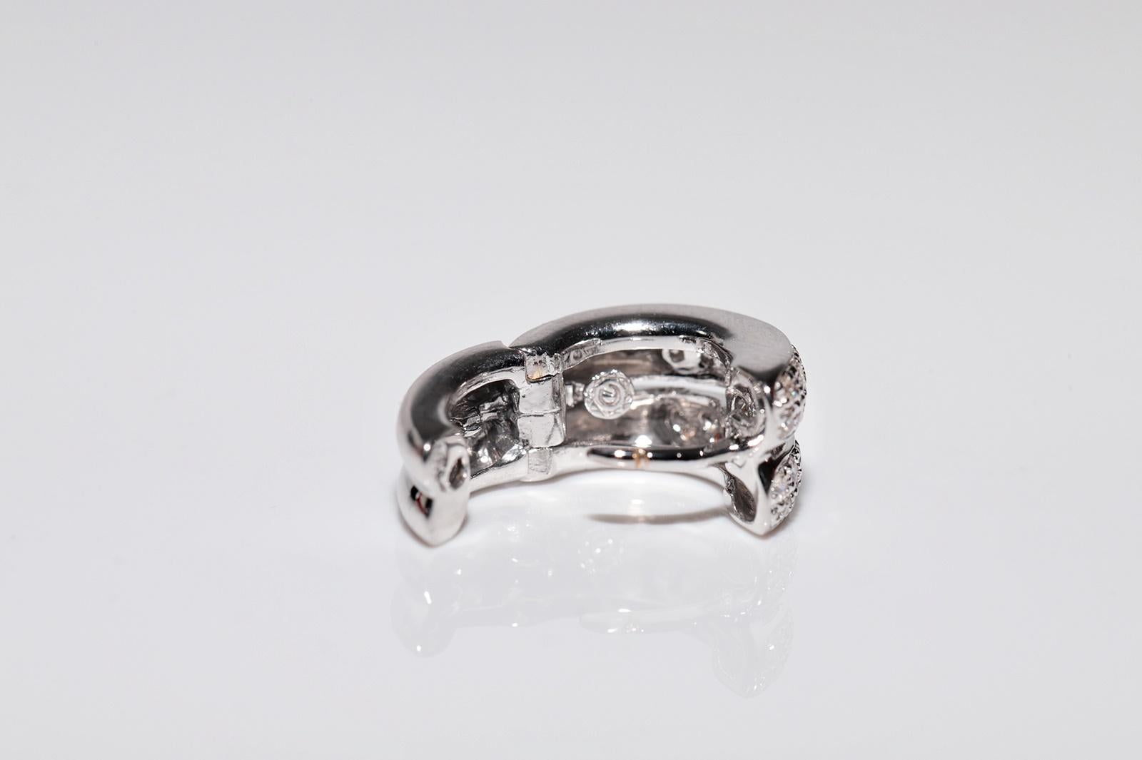 Vintage Circa 1990er Jahre 18k Gold Natürlicher Diamant Dekorierter Creolen-Ohrring im Angebot 3